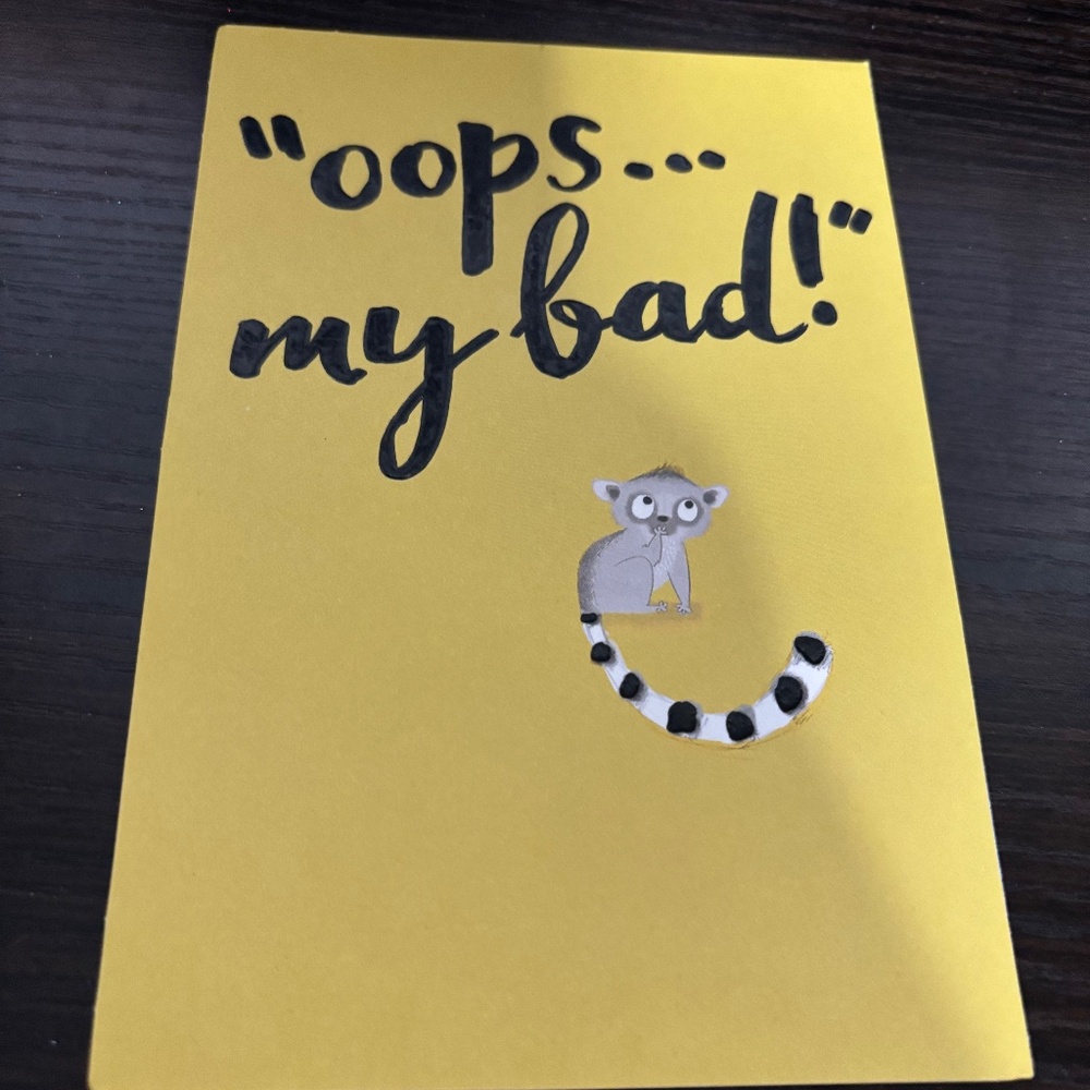SORRY/ APOLOGY LEMUR GREETING CARD